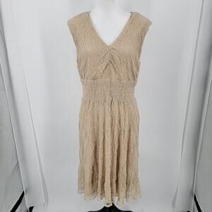 Chris Mclaughlin Dress Womens 14 Lace Overlay Stretch V Neck Short Sleeve Beige